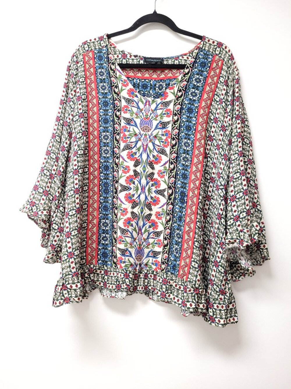 Cynthiarowley Womens 3/4 Sleeve Floral Print Blouse Size 3X Boho Multicolor